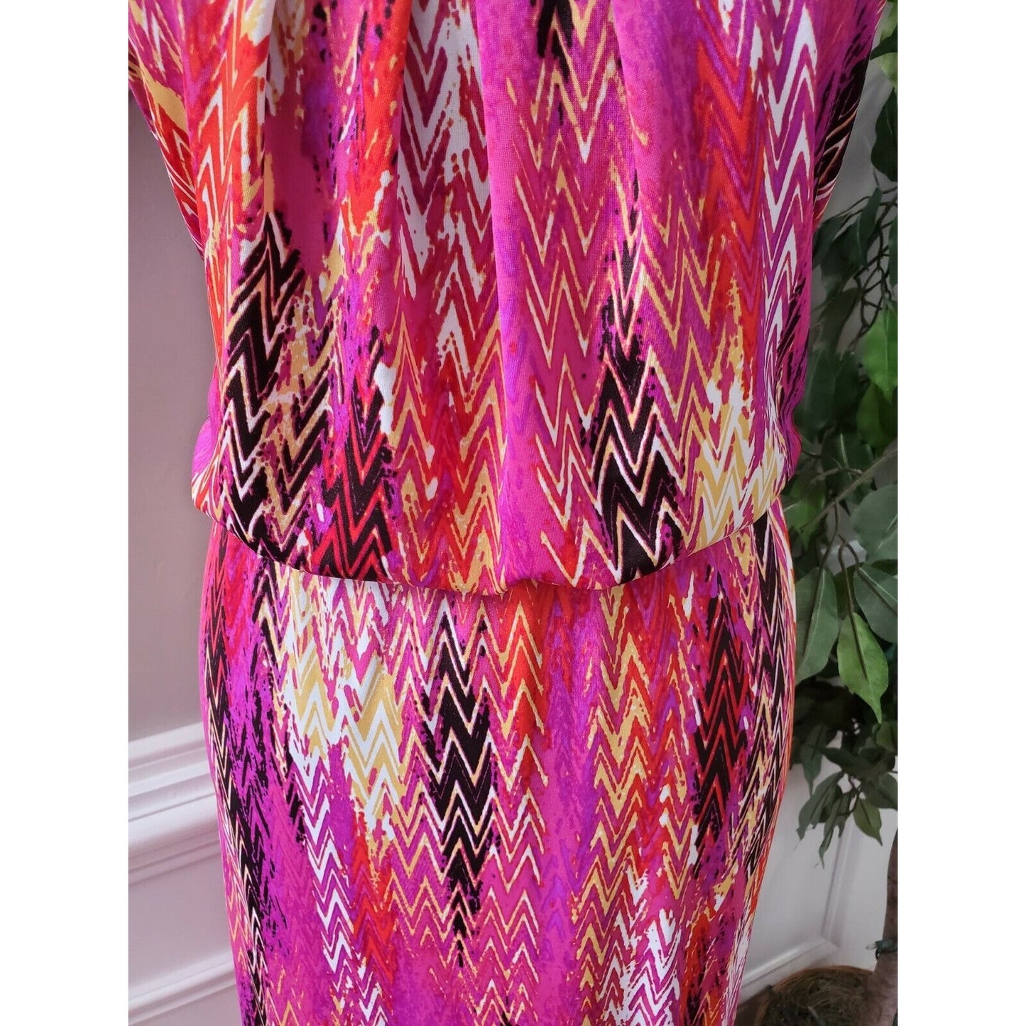 Ny Collection Women's Pink Polyester Round Neck Sleeveless Long Maxi Dress XL