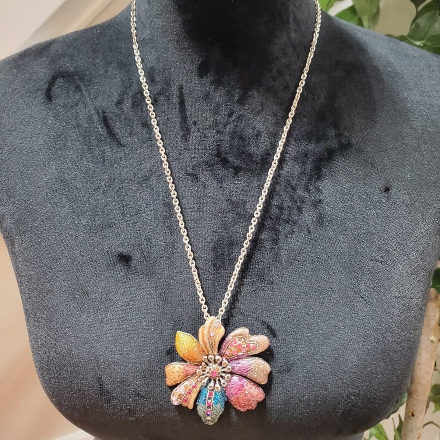Women's Multicolor Floral Link Chain Fashion Jewelry Necklace
