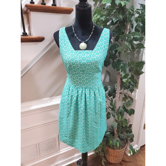 The Limited Womens Green White Sleeveless Square Neck Knee Length Dress Size 4