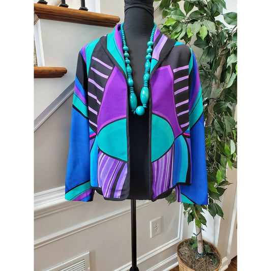 Yolanda Lorente Womens Multicolor 100% Silk Long Sleeve Open Front Blazer Size S