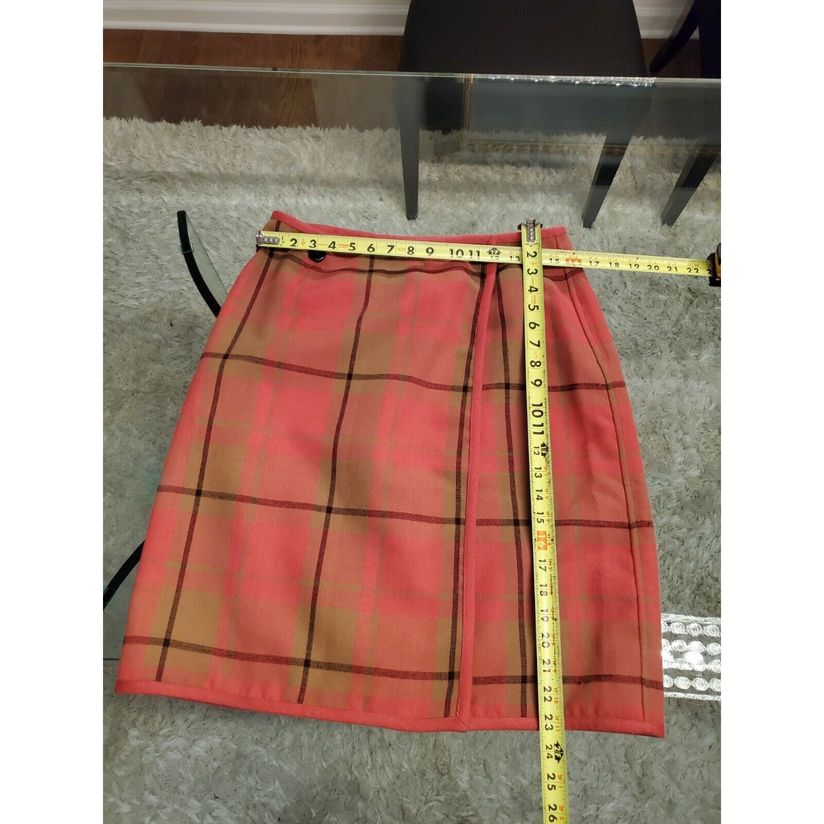 Evan Picone Vintage Pink Plaid Polyester Blend Casual Button Front Skirt Size 12