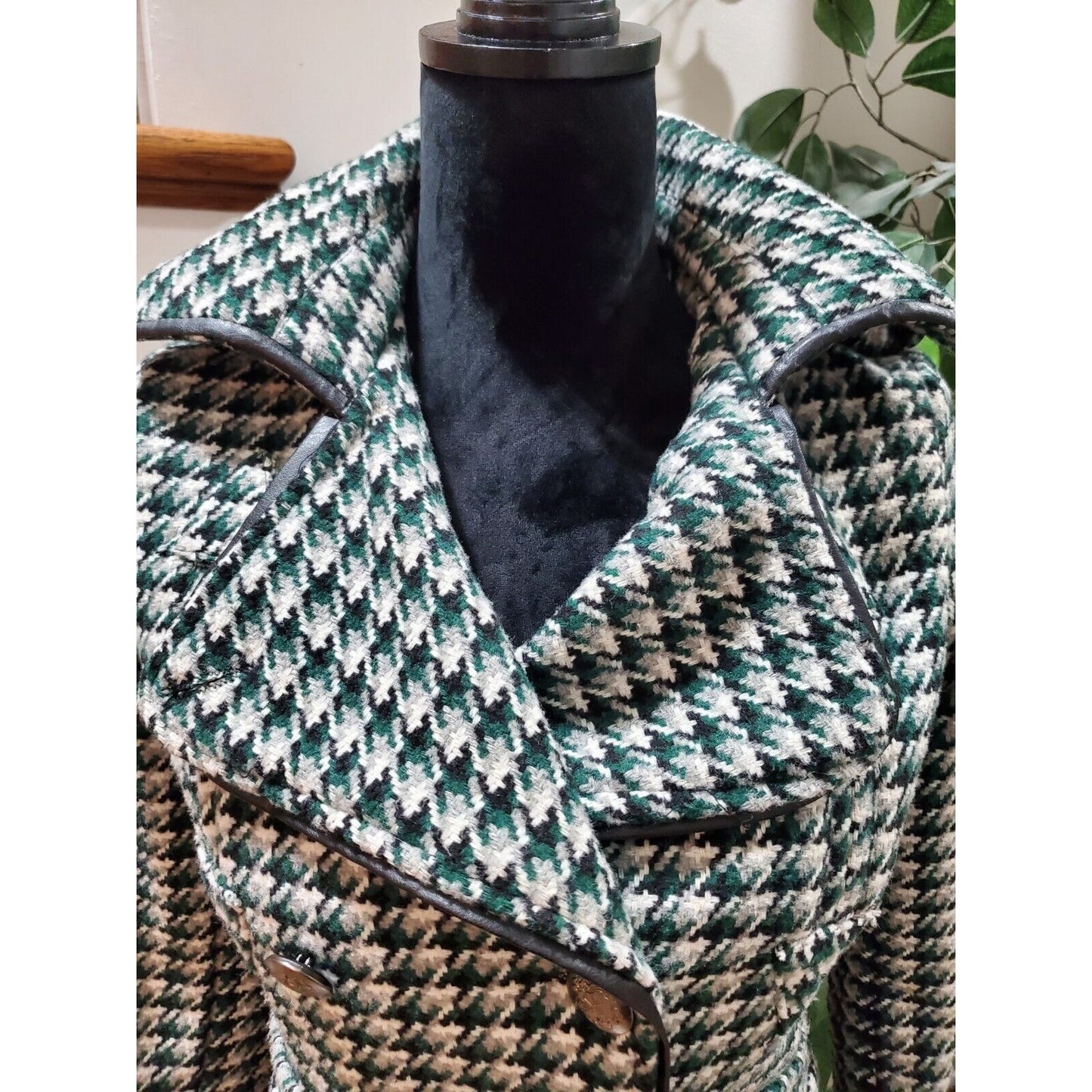 JOUJOU Women's White & Green Polyester Double Breasted Long Sleeve Coat Size XS