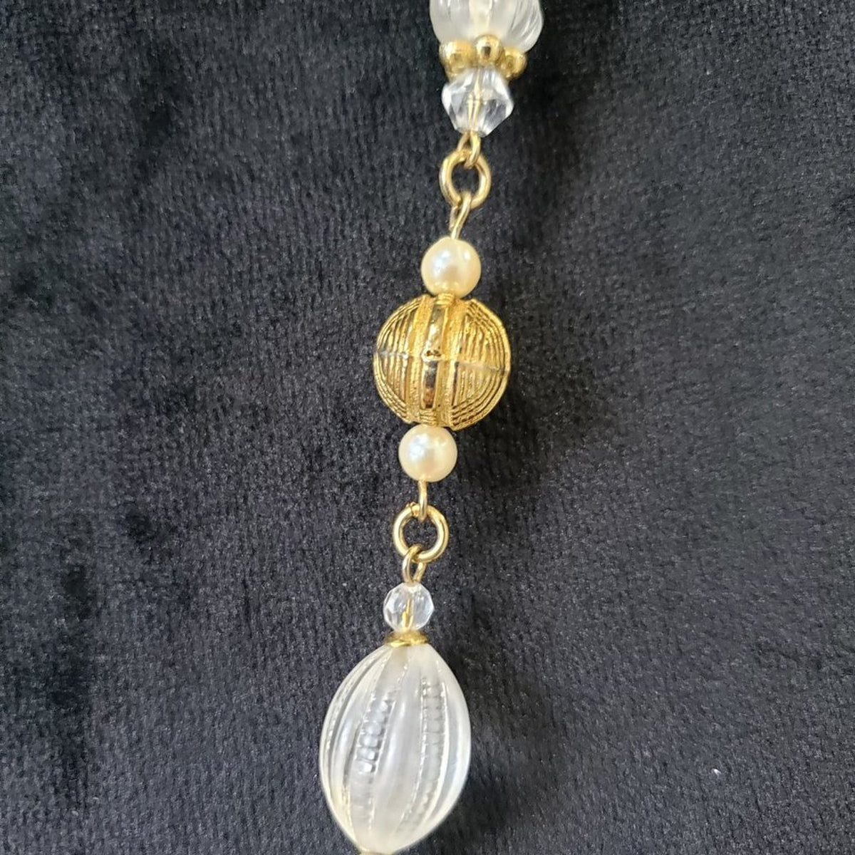 1928 Womens Fashion Clear Crystals Faux Pearl Beaded Long Necklace with Lobster