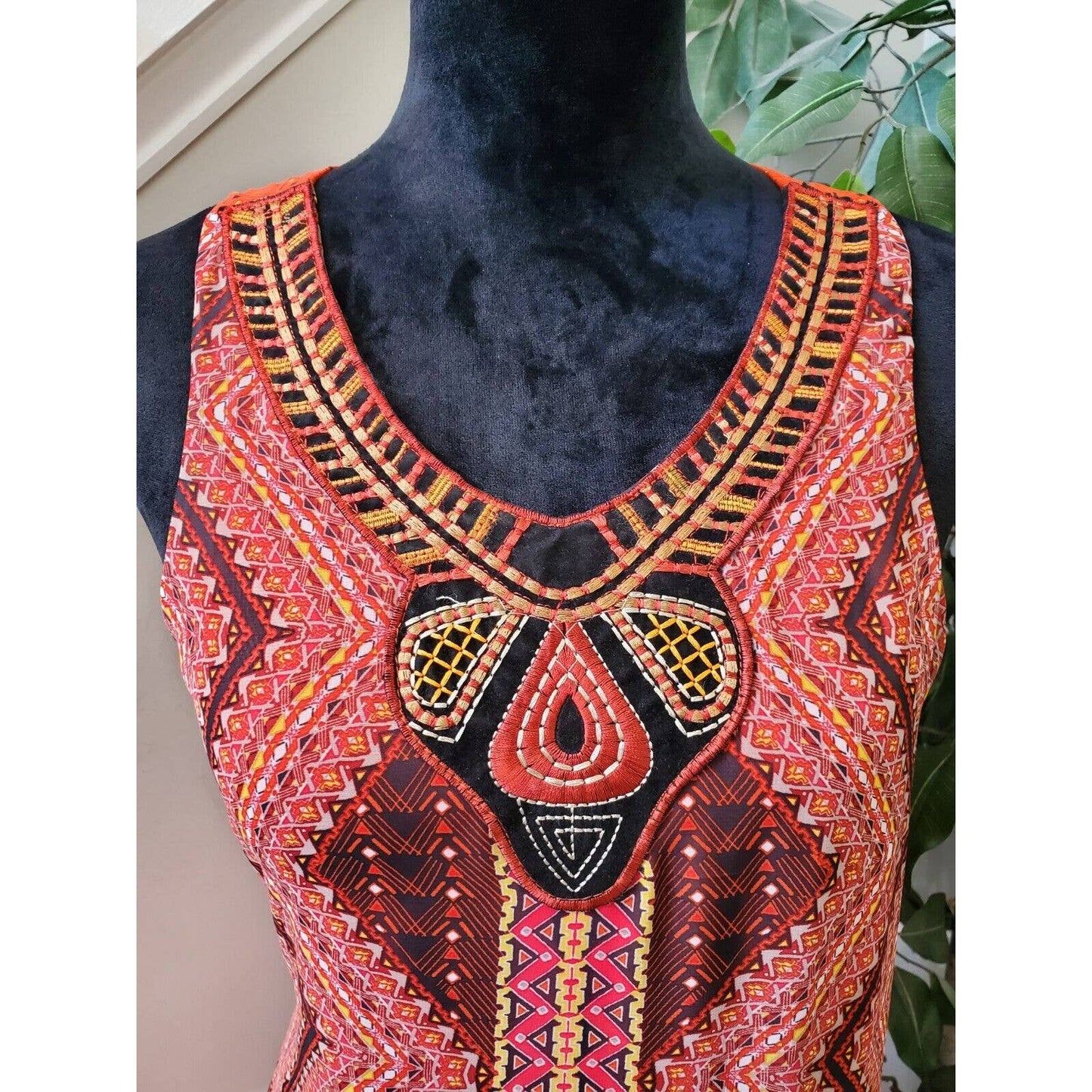 Madison Leigh Women's Multicolor Polyester V-Neck Sleeveless Knee Length Dress 6