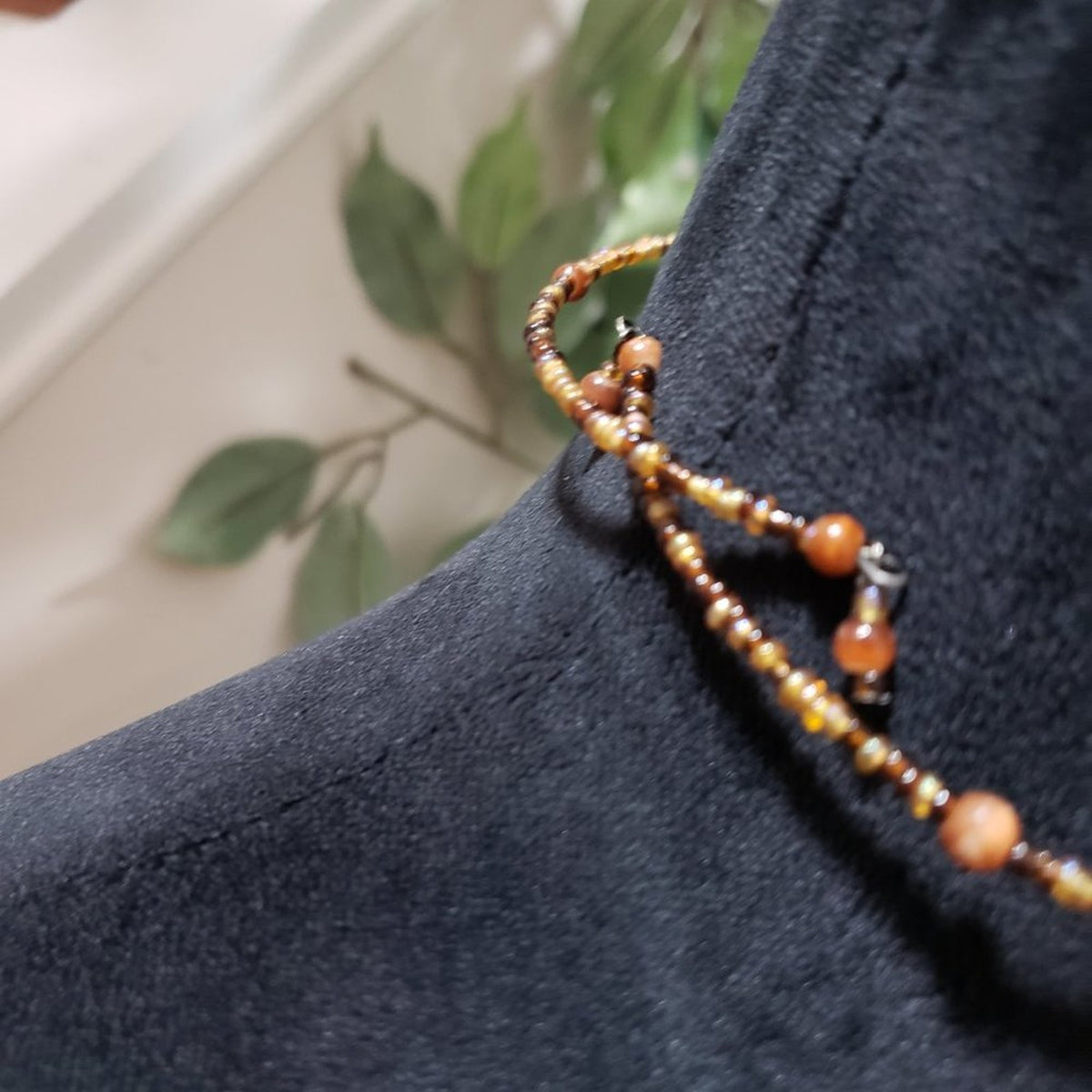 Womens Fashions Orange & Gold Glass Round Beaded Bib Necklace Jewellery