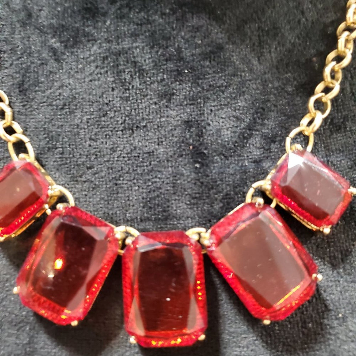 Womens Gold Plated Stylish Red Stone Studded Fashion Jewelry Necklace