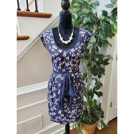 Ann Taylor LOFT Blue & Beige Floral Cotton Sleeveless Knee Length Dress Size 6