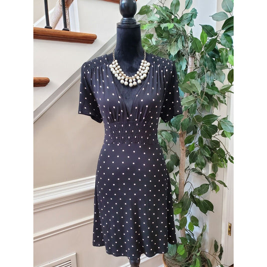 Miss Selfridge Women's Black Polyester V-Neck Short Sleeve Knee Length Dress 12