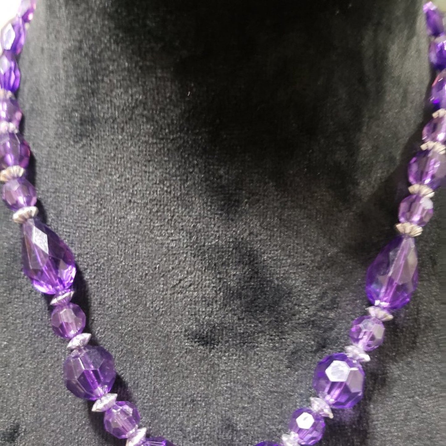 Handmade Purple Costume Gemstone, Beaded Pendant Collar Necklace