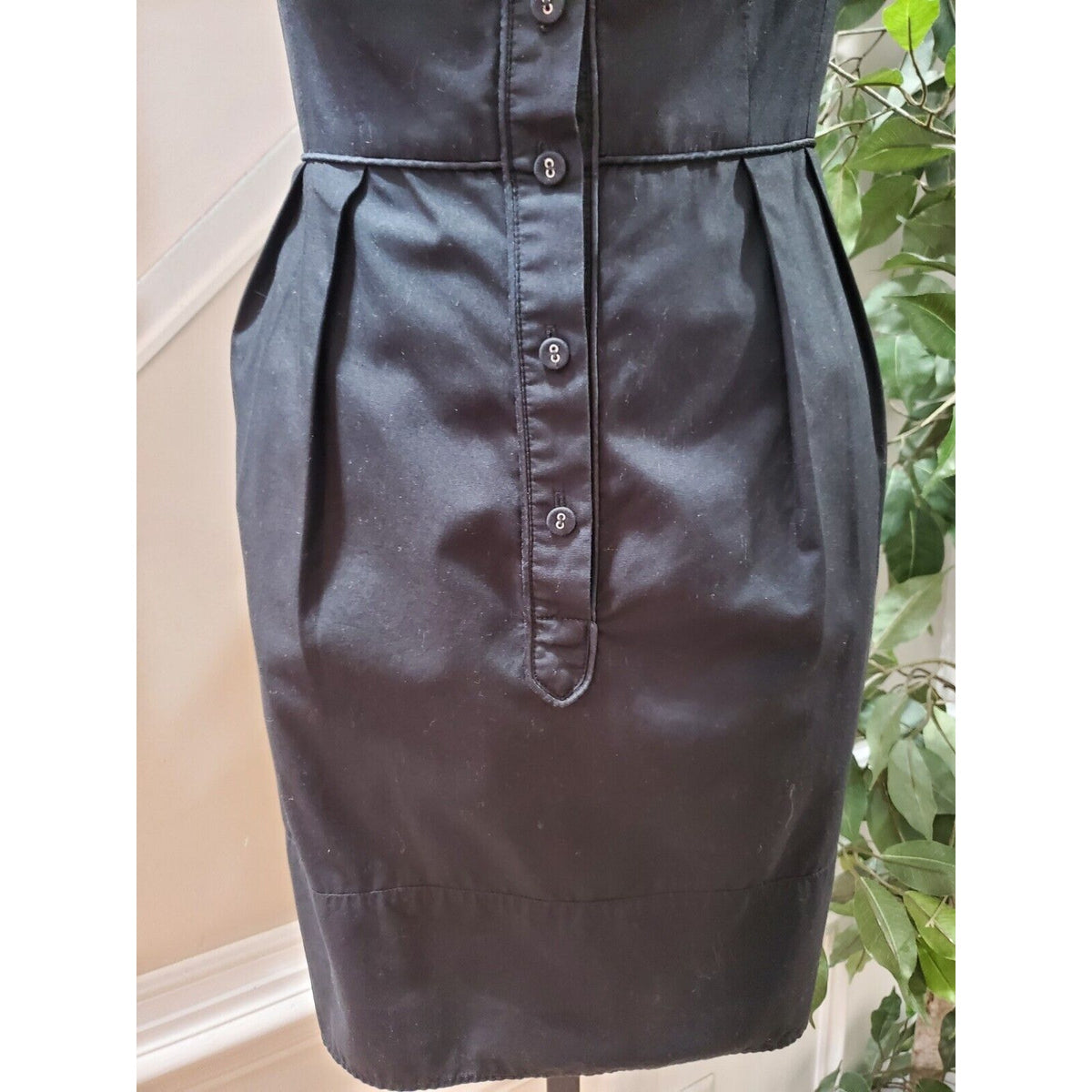 Nanette Lepore Women Black Solid Collared Sleeveless Casual Knee Length Dress 6