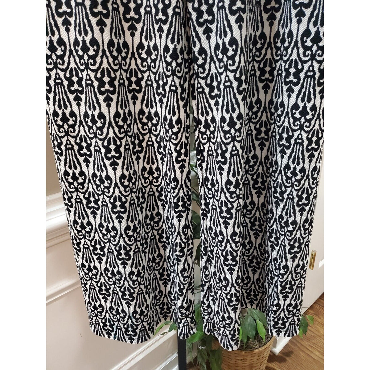 Christian Caliendo Womens Black & White Polyester High Rise Wide Leg Pant Size L