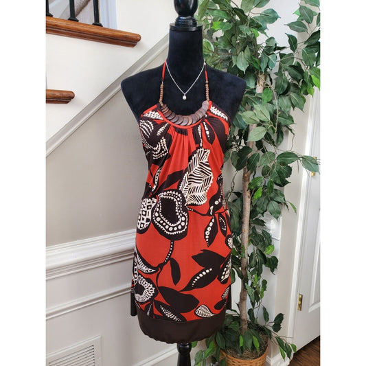 A. Byer Women's Red & Black Polyester Round Neck Halter Knee Length Dress M