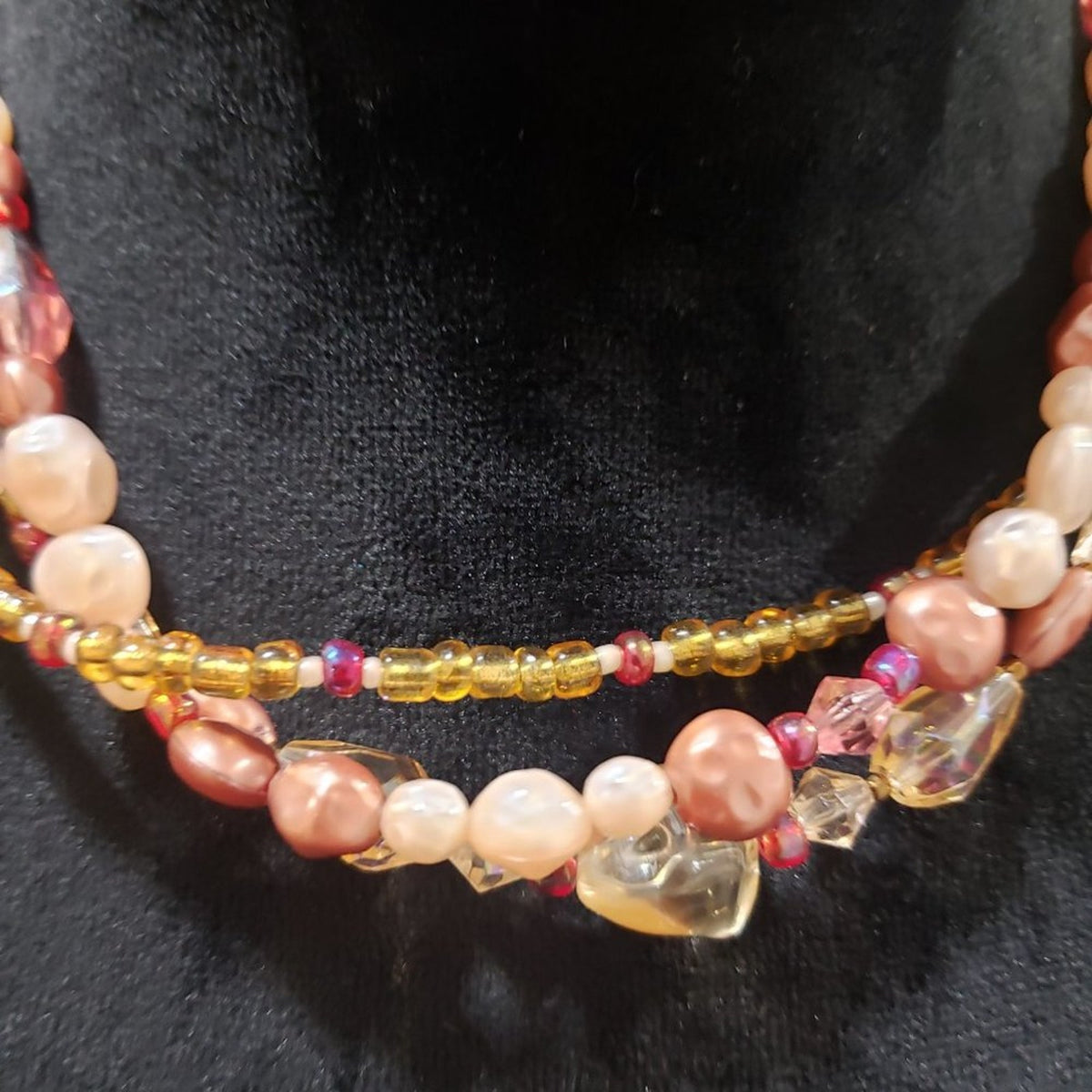 Women's Multi strand Textured Glass Bead With Crystal Stone Necklace