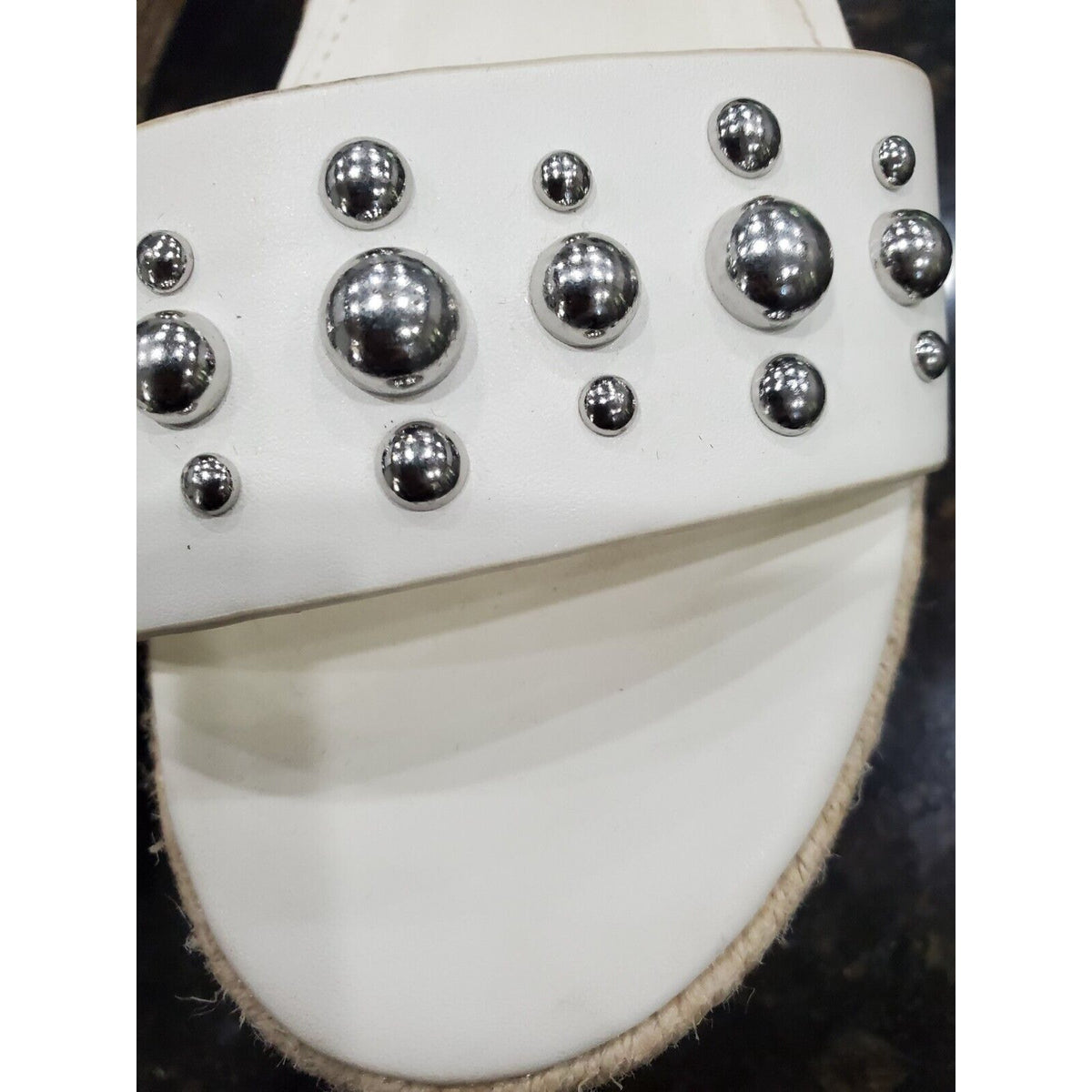 Marc Fisher Joyce Silver Studded Platform Espadrille Sandals White Women Size 7M