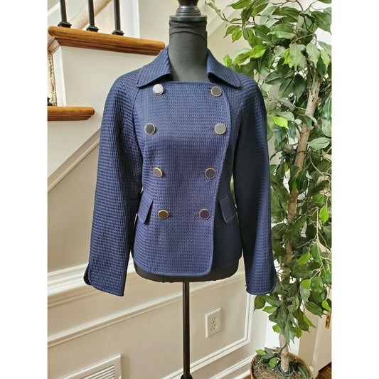 Talbots Women's Blue 100% Cotton Long Sleeve Front Buttons Fitted Blazer Size 4