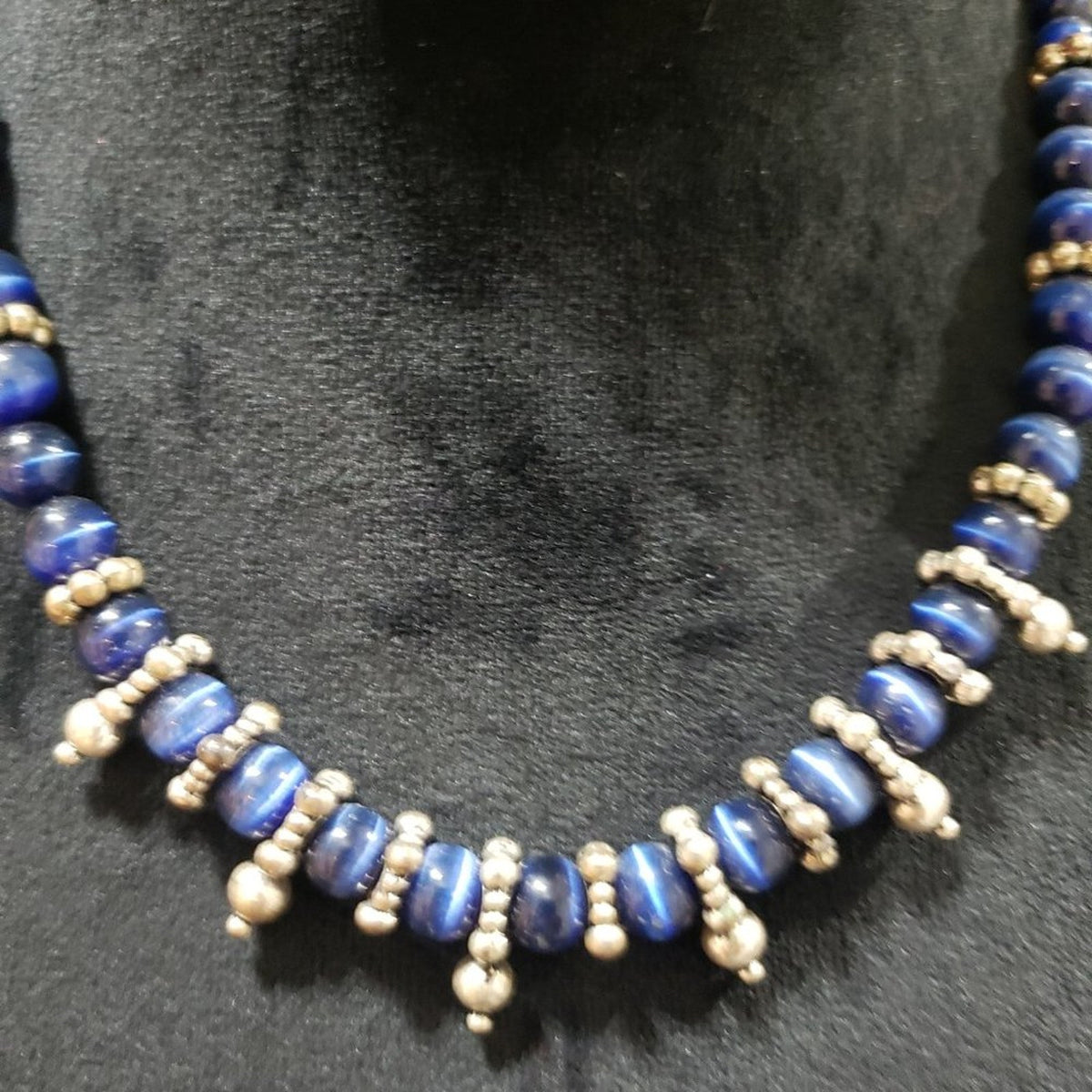 Womens Fashion Blue Pearls Stones Beaded Collar Necklace with Lobster