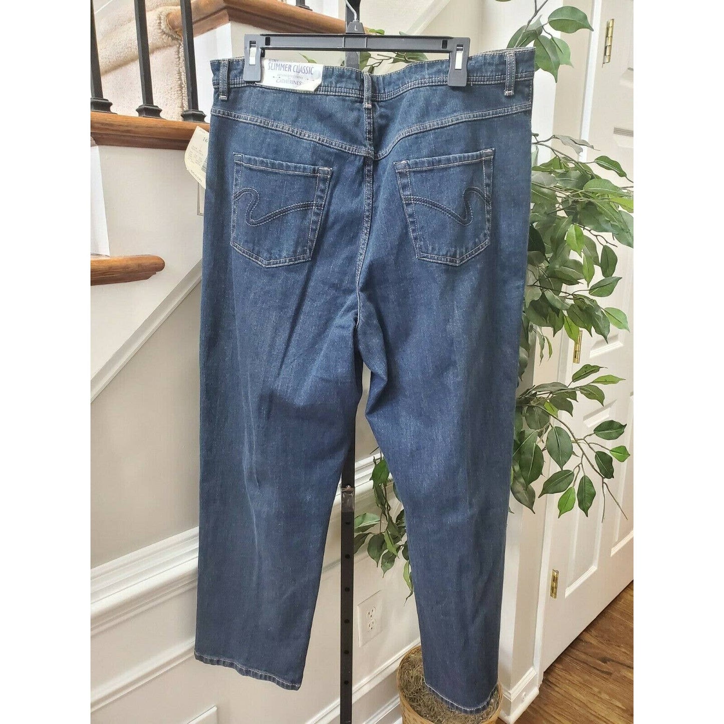 Slimmer Classic Women's Denim Blue Cotton Mid Rise Straight Leg Jeans Pants 16W