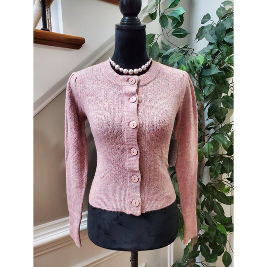 Wayf Pointelle Pink Acrylic Long Sleeve Casual Button Front Cardigan Sweater XS