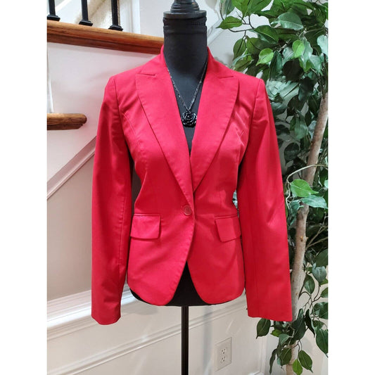 Apostrophe Women Red Polyester Long Sleeve Single Breasted Jacket Blazer Size 2