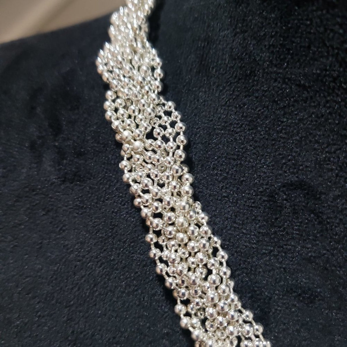 Silver Twisted Braided Spiral Multi Strand Pearl Bead Choker Collar Necklace