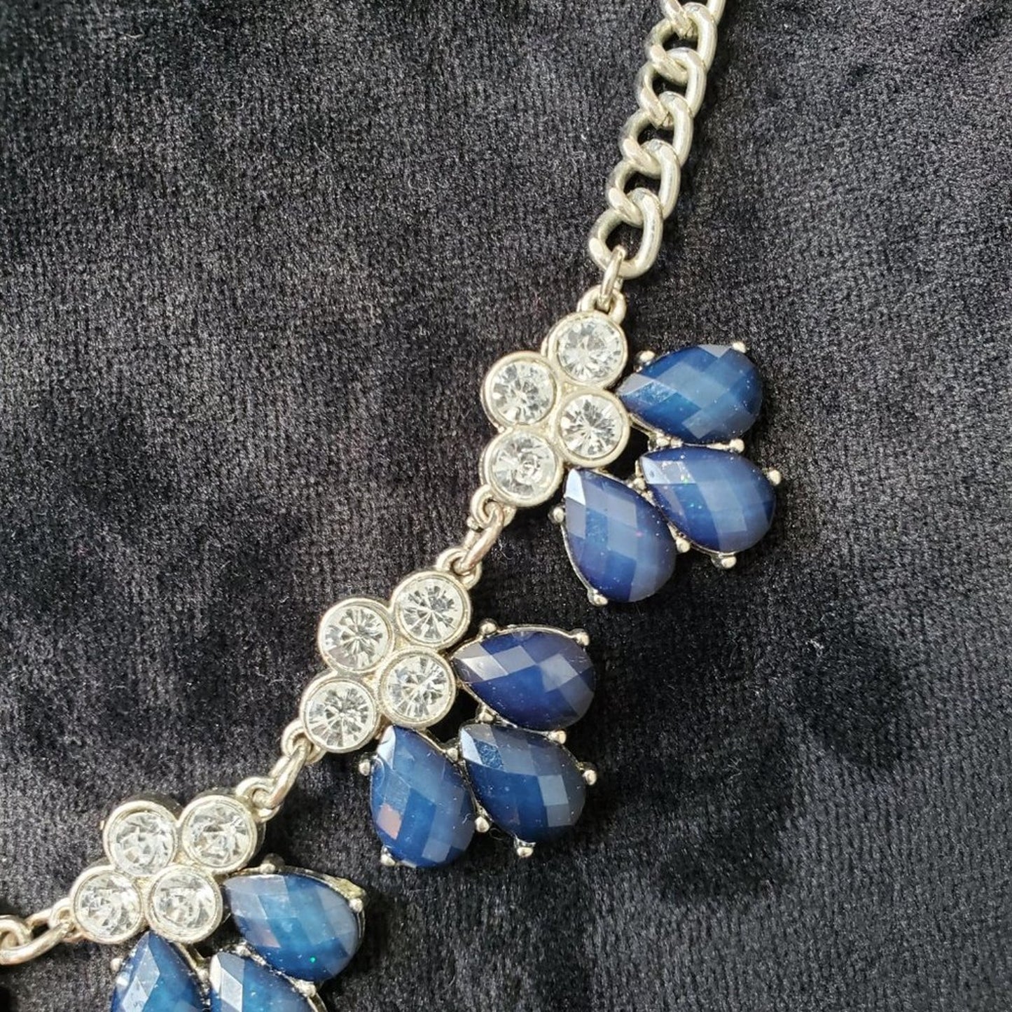 Charming Charlie Blue Beaded  Water Drop Pendant Choker Necklace
