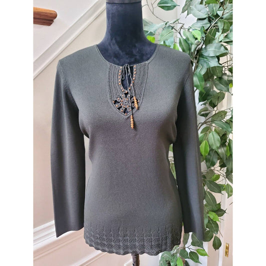 Jones NewYork Women's Black Rayon Round Neck Long Sleeve Pullover Sweater Size M