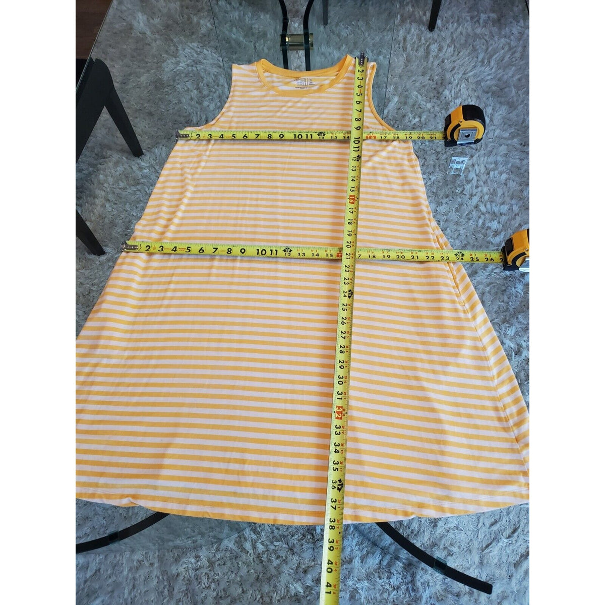 Time And Tru Yellow White Striped Round Neck Sleeveless Knee Length Dress XL