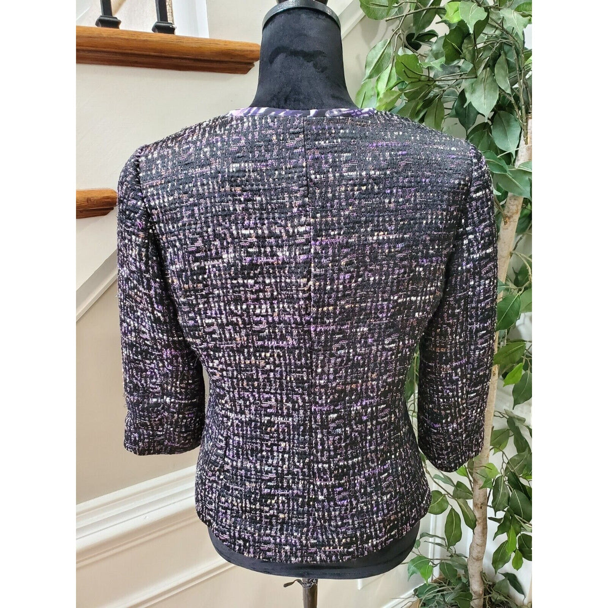 Coldwater Creek Women's Purple Polyester Tweed 3/4 Sleeve Blazer Jacket Size XS