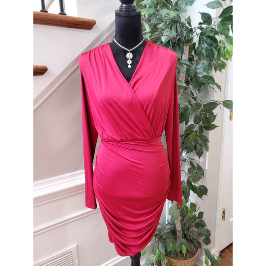 Grace Karin Womens Red PolyesterLong Sleeve Wrap V Neck Knee Length Dress Size M