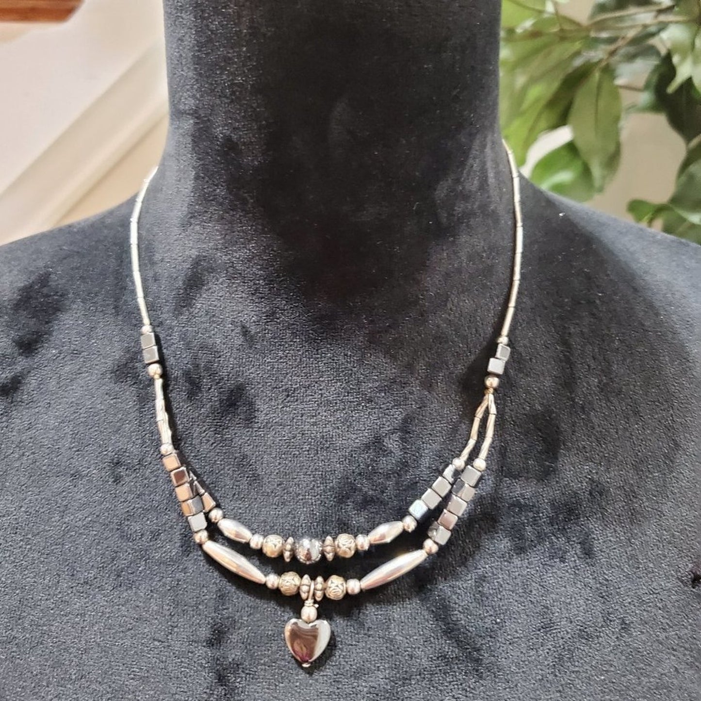 Women's Gold Tone Beaded Double Layer With Heart Shape Fashion Jewelry Necklace