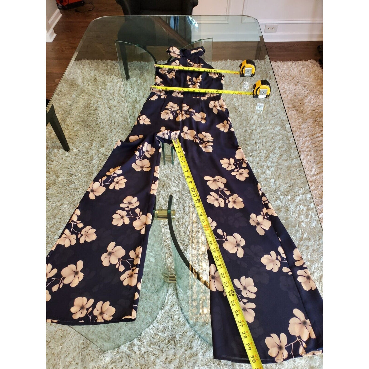Sienna Sky Women Blue Floral Polyester Sleeveless Halter Neck Casual Jumpsuit S