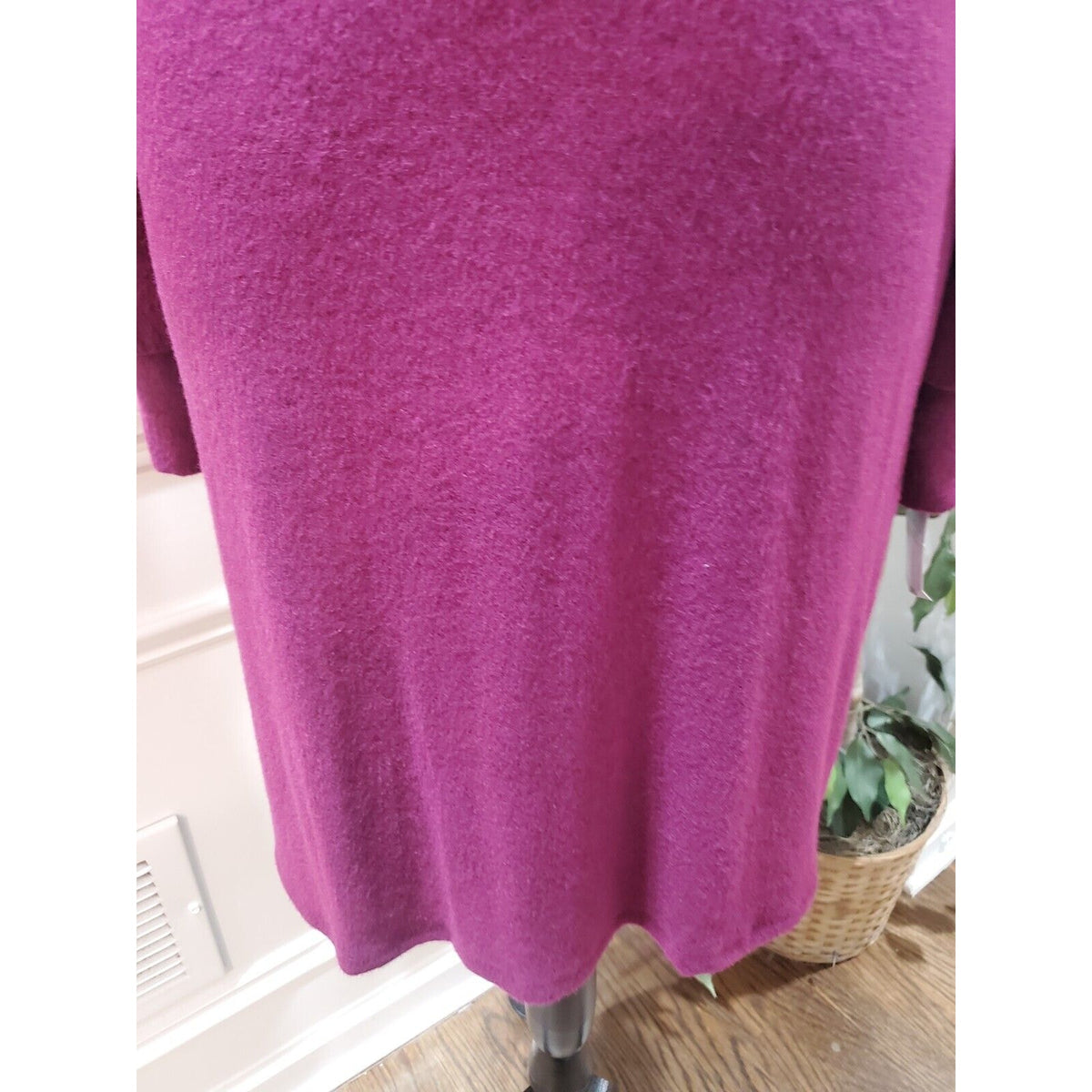 Ab Studio Purple Plum Solid Rayon Round Neck Long Sleeve Knee Length Dress XS