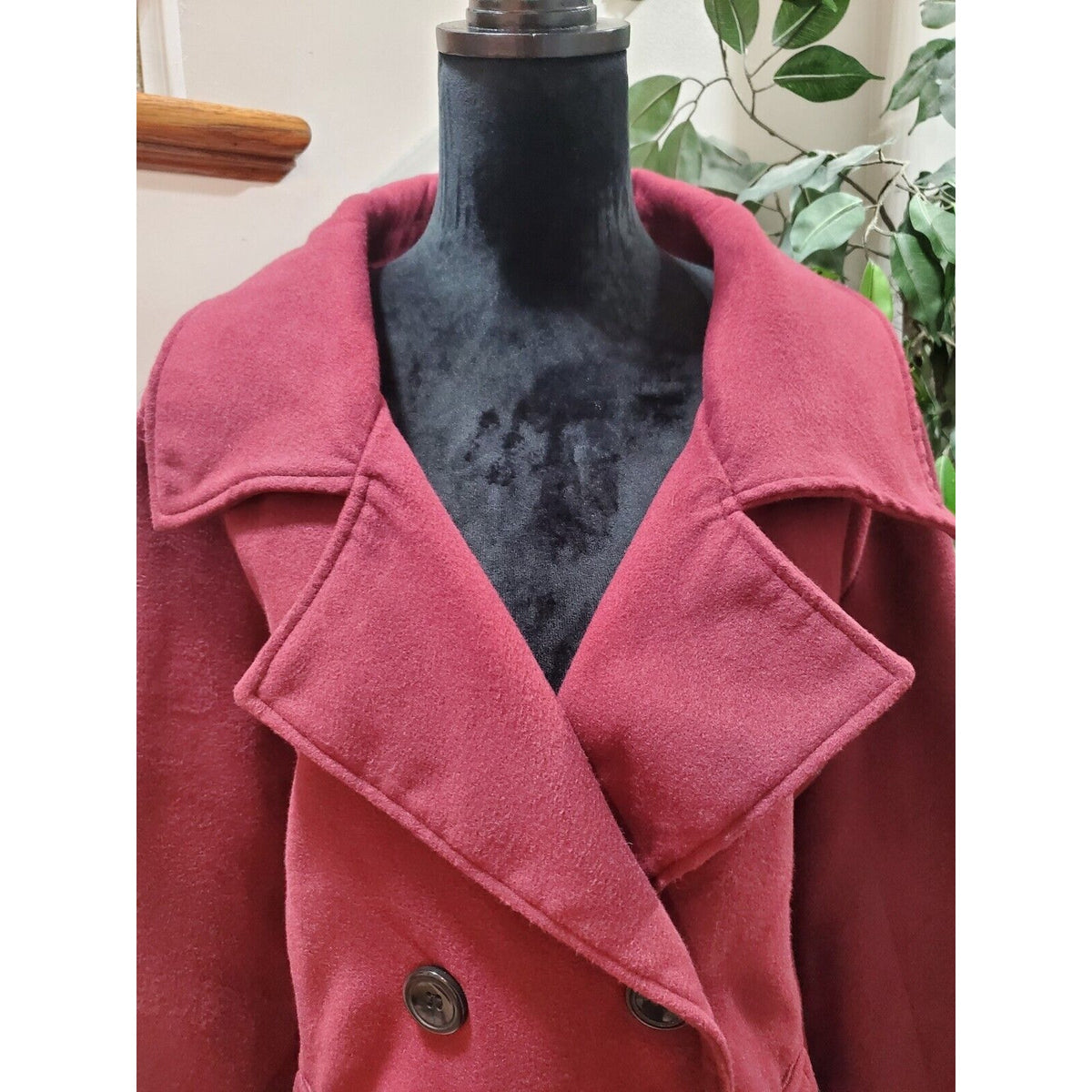 Me Jane Women Maroon Polyester Double Breasted Long Sleeve Buttons Front Coat 3X