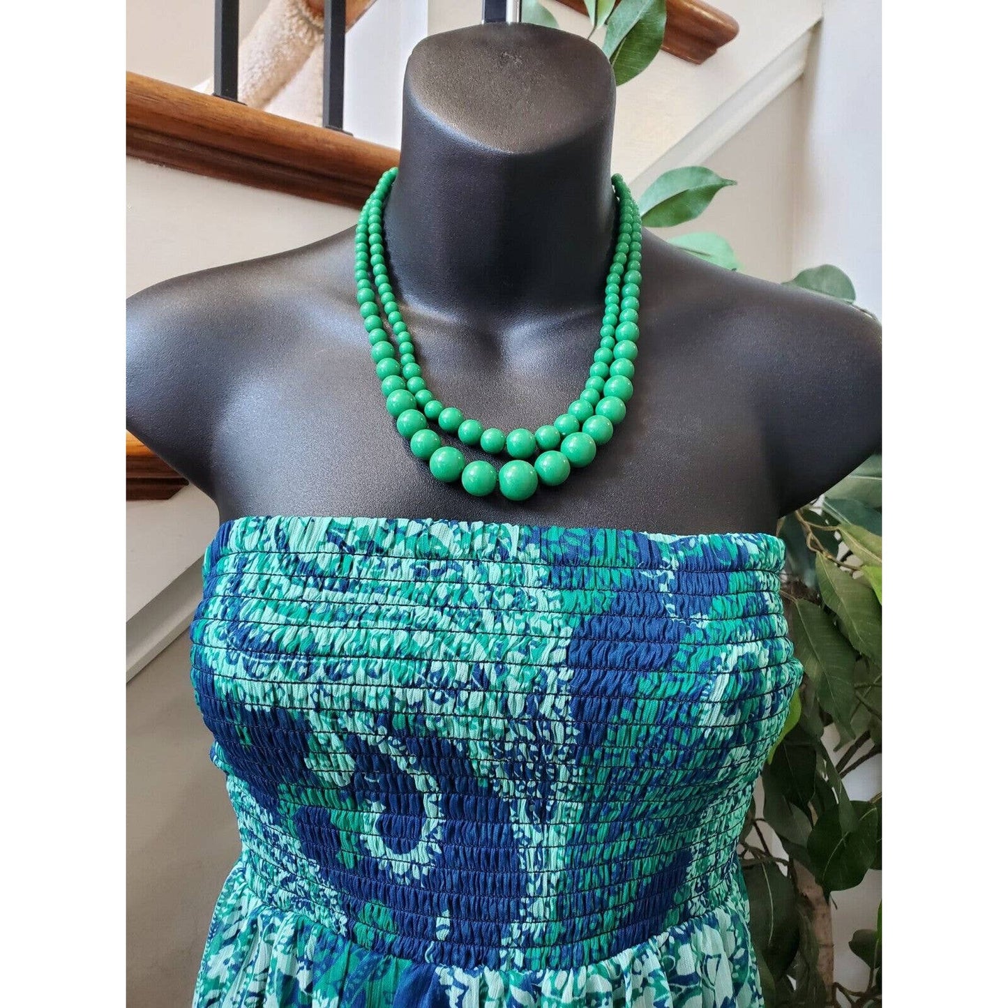 Old Navy Women's Blue & Green Polyester Off The Shoulder Long Maxi Dress Size S