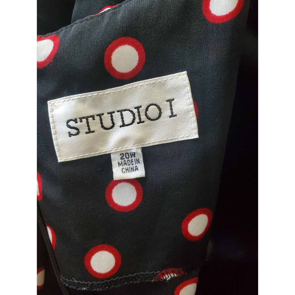 Studio I Black Red & White Polyester Round Neck Sleeveless Knee Length Dress 20W