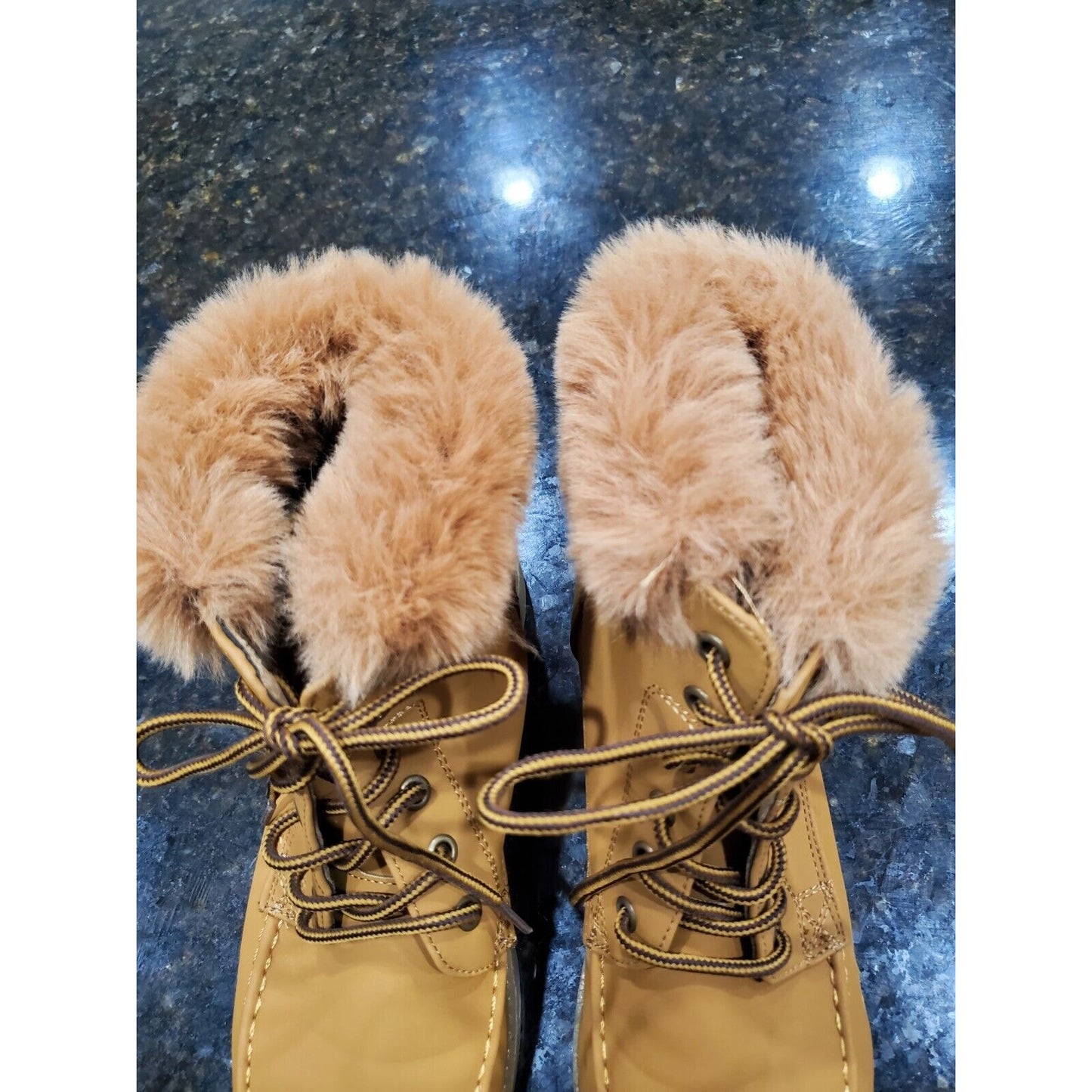 Belladia Women's Brown High Top Closed Toe Casual Fur Lace-Up Ankle Boots US 10