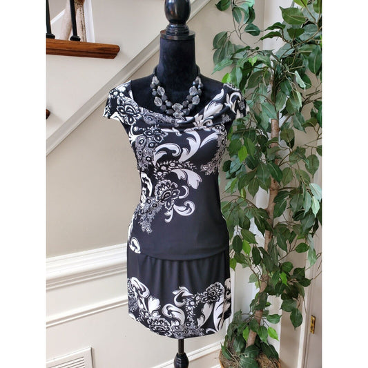 White House Black Market Women's Floral Cowl Neck Sleeveless Knee Length Dress S