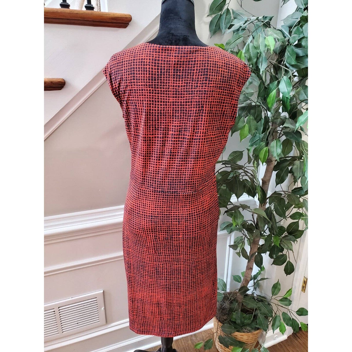 H By Halston Women's Orange Polyester Round Neck Sleeveless Knee Length Dress S