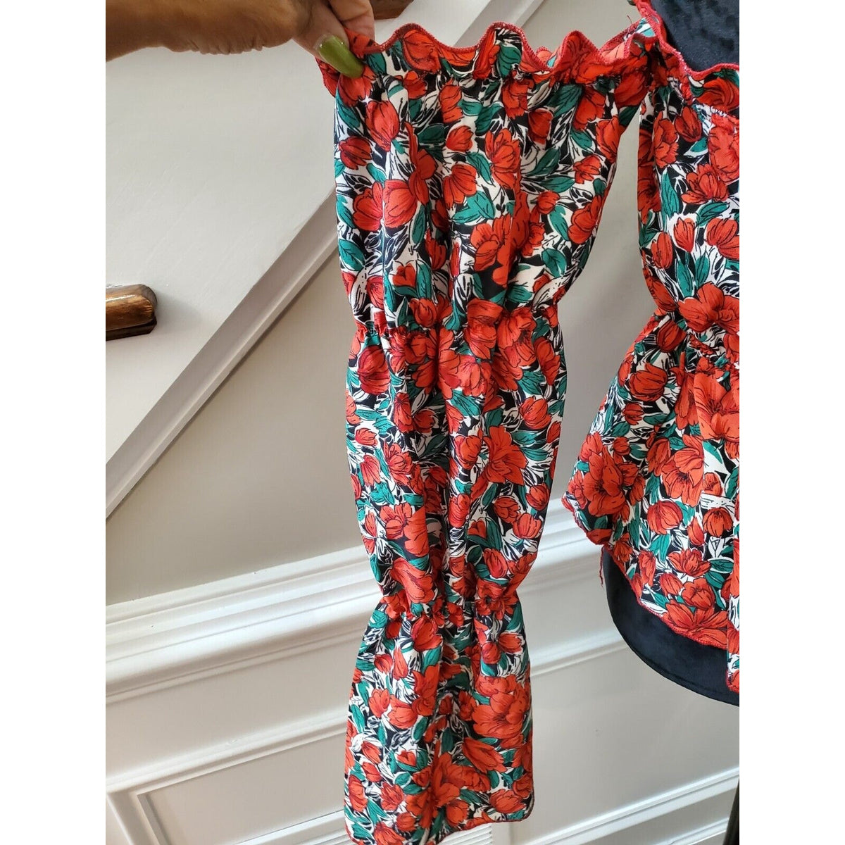 SHEIN Women Red Floral 100% Polyester Off The Shoulder Long Sleeve Top Blouse L