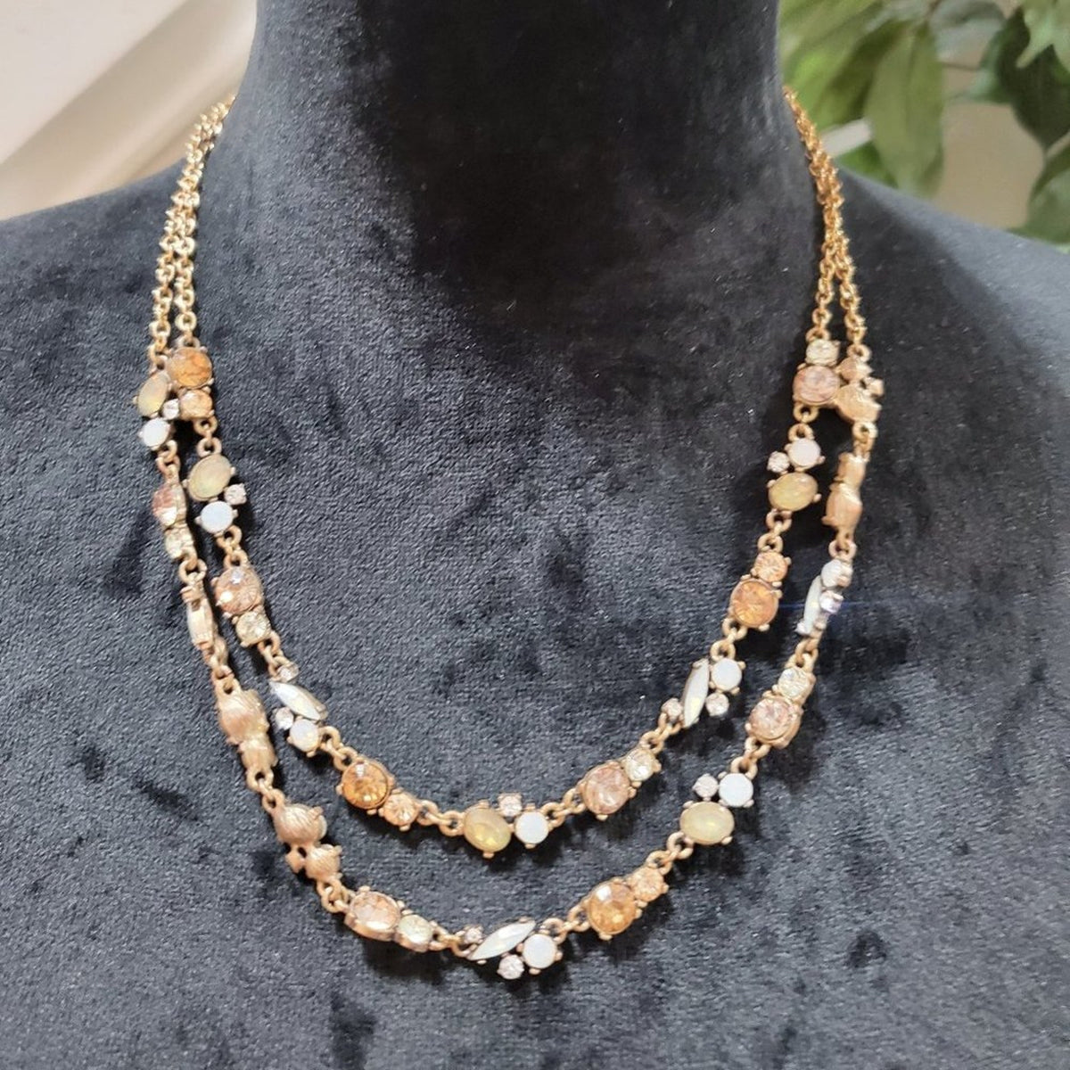 Women's Gold Tone Beaded Double Strand Chain Fashion Jewelry Necklace