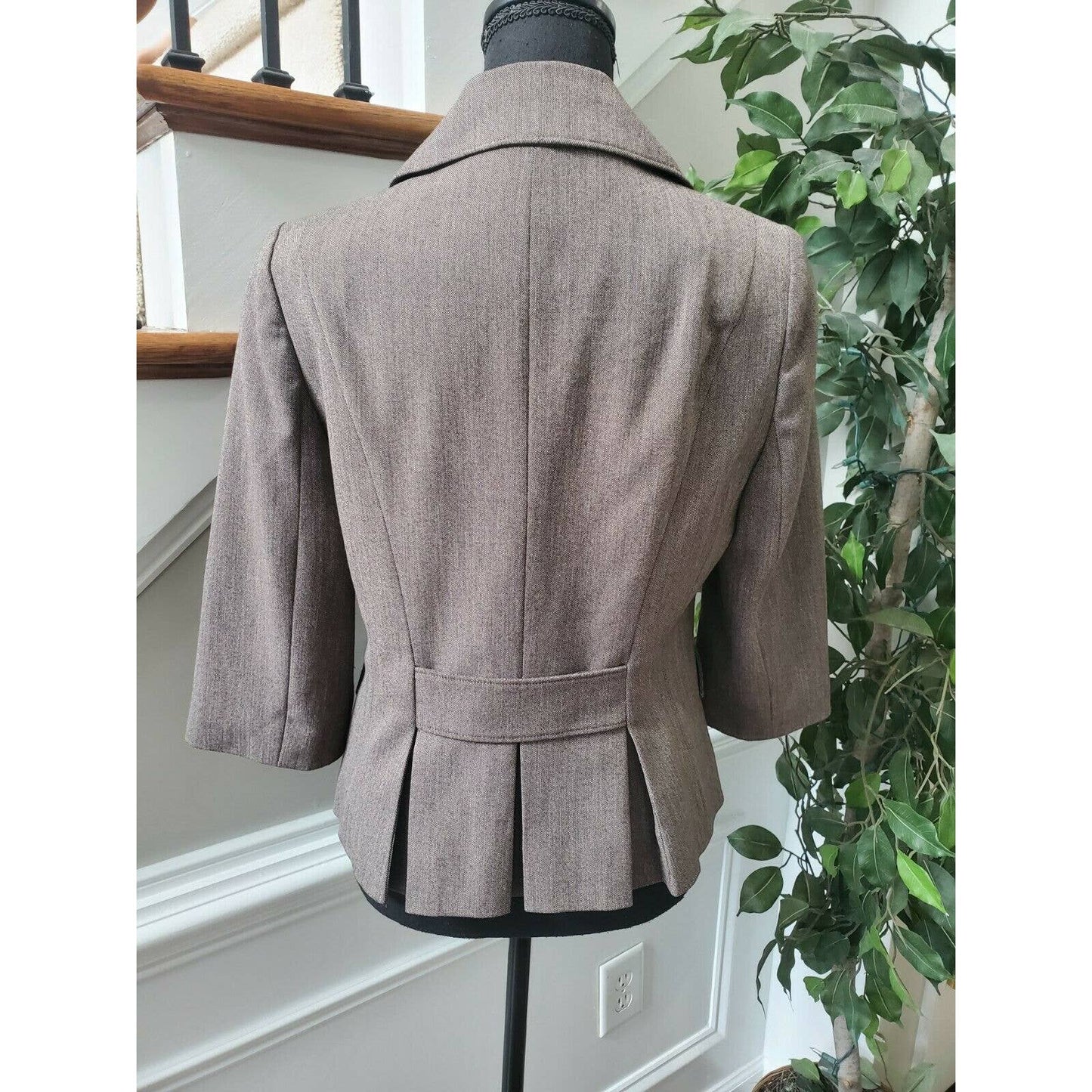 Josephine Womens Gray Polyester & Rayon Collared Button Long Sleeve Blazer