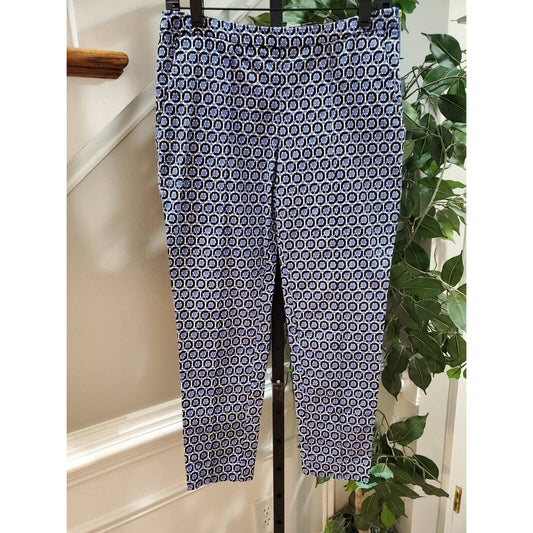 H&M Women's Blue Cotton Mid Rise Pull On Comfort Waist Trouser Pant Size 6