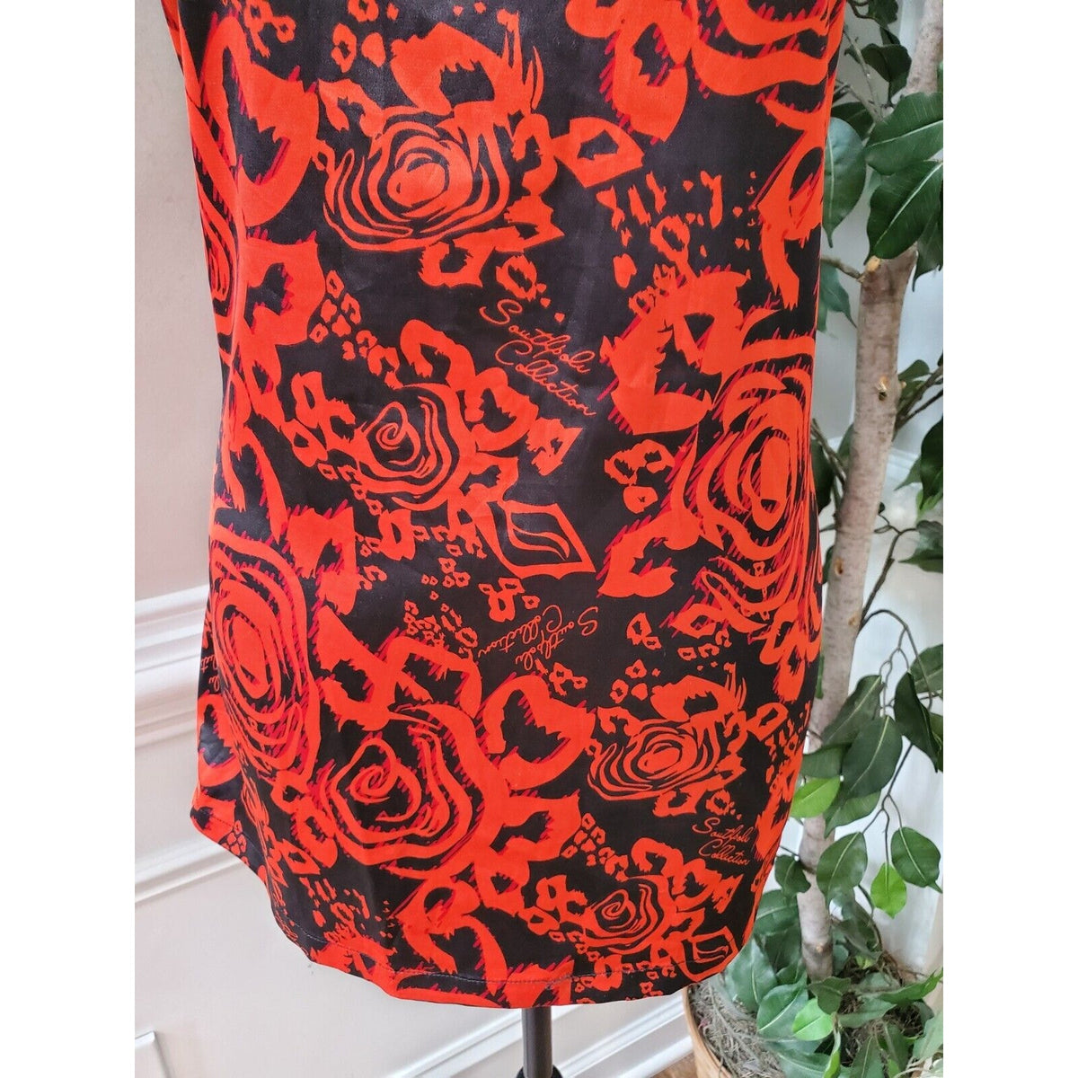Soutlpole Collection Women's Black Floral Halter Neck Sleeveless Top Blouse XL