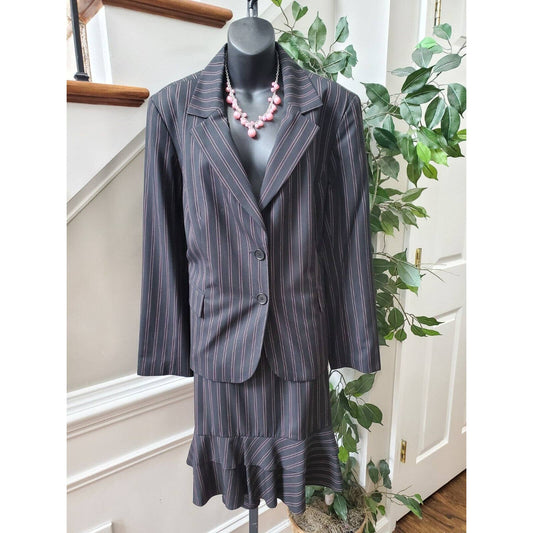Caslon Women Black Polyester Single Breasted Blazer & Skirt 2 Pc's Suit Size 16W
