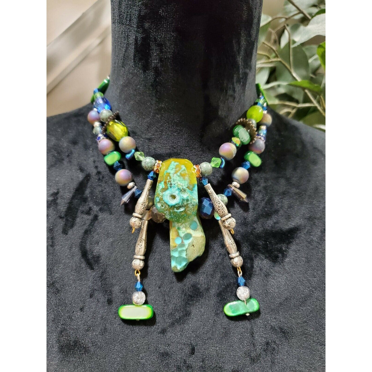 Handmade Custom Colorful Beach Style Beaded Druzy Necklace