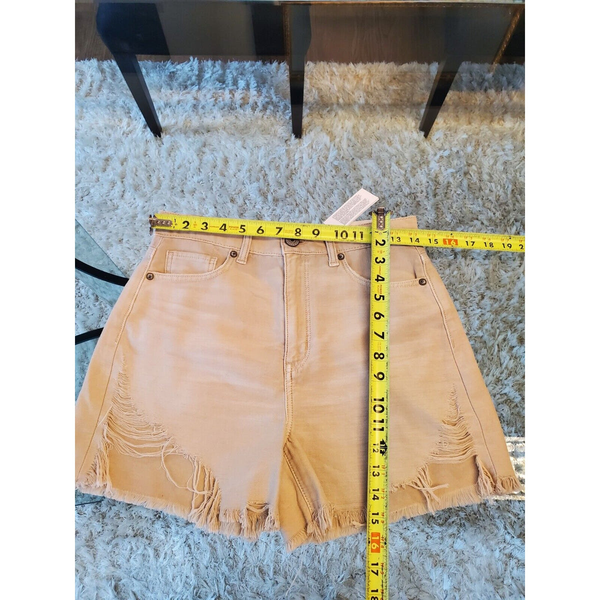 American Eagle Outfitters Womens Beige Solid Cotton High Rise Mom Shorts Size 4