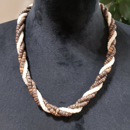 Womens Fashion Wooden & Glass Beaded Braided Collar Necklace with Magnetic Clasp