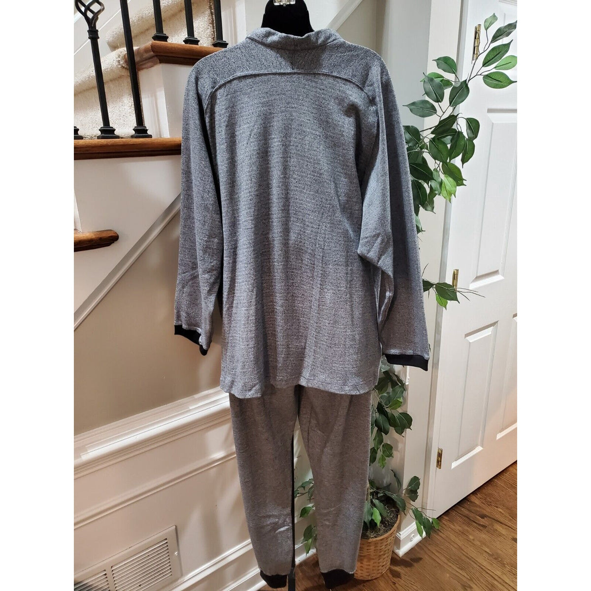 Royal Silk Womens Gray Single Breasted Top & Drawstring Trousers 2 Pcs Set Large