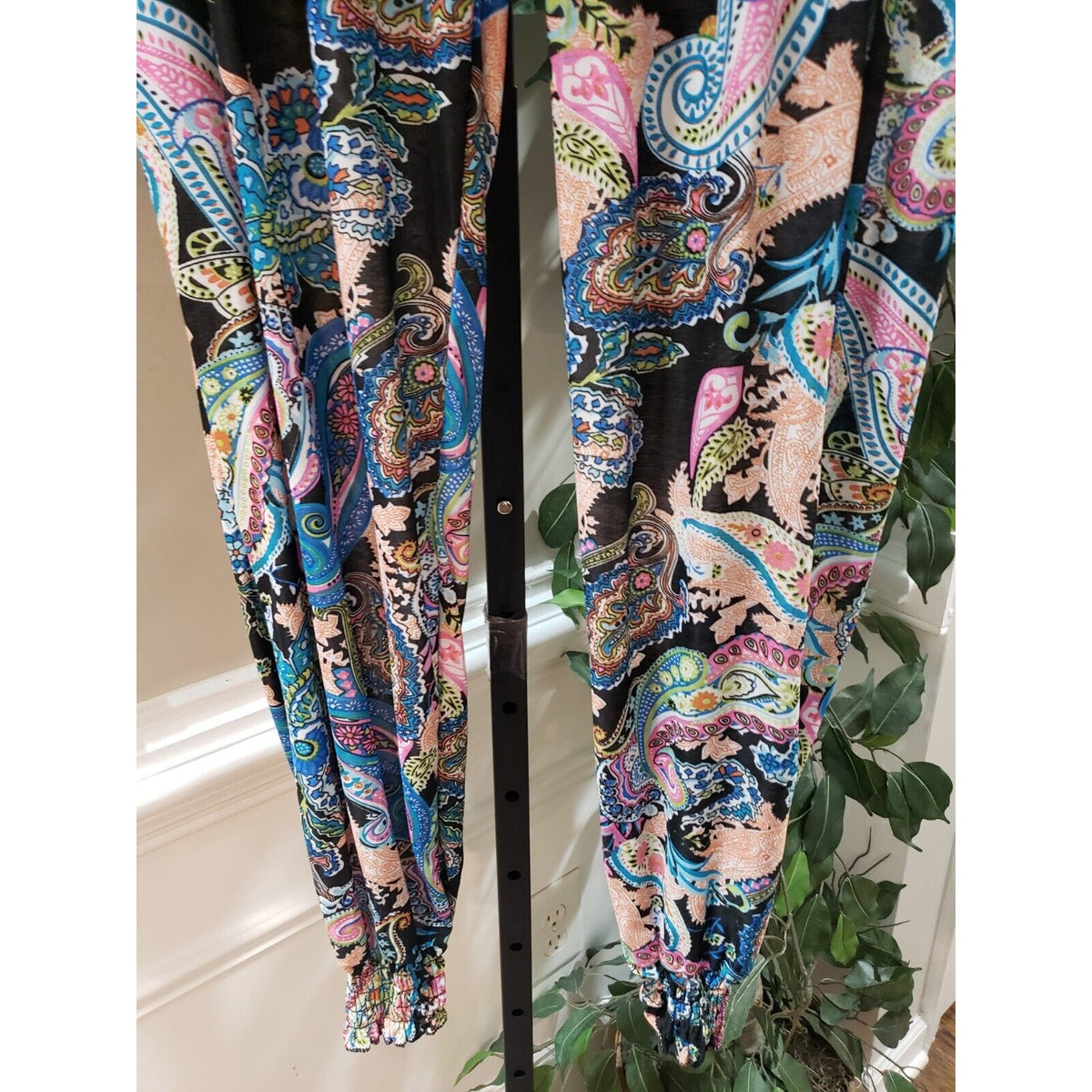Womens Multi Paisley Pockets Elastic Waist Drawstring Casual Jogger Pants Small