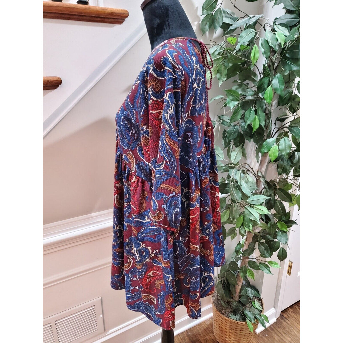 Umgee Boho Paisley Cotton V-Neck Half Sleeve Festival Dress Size Small